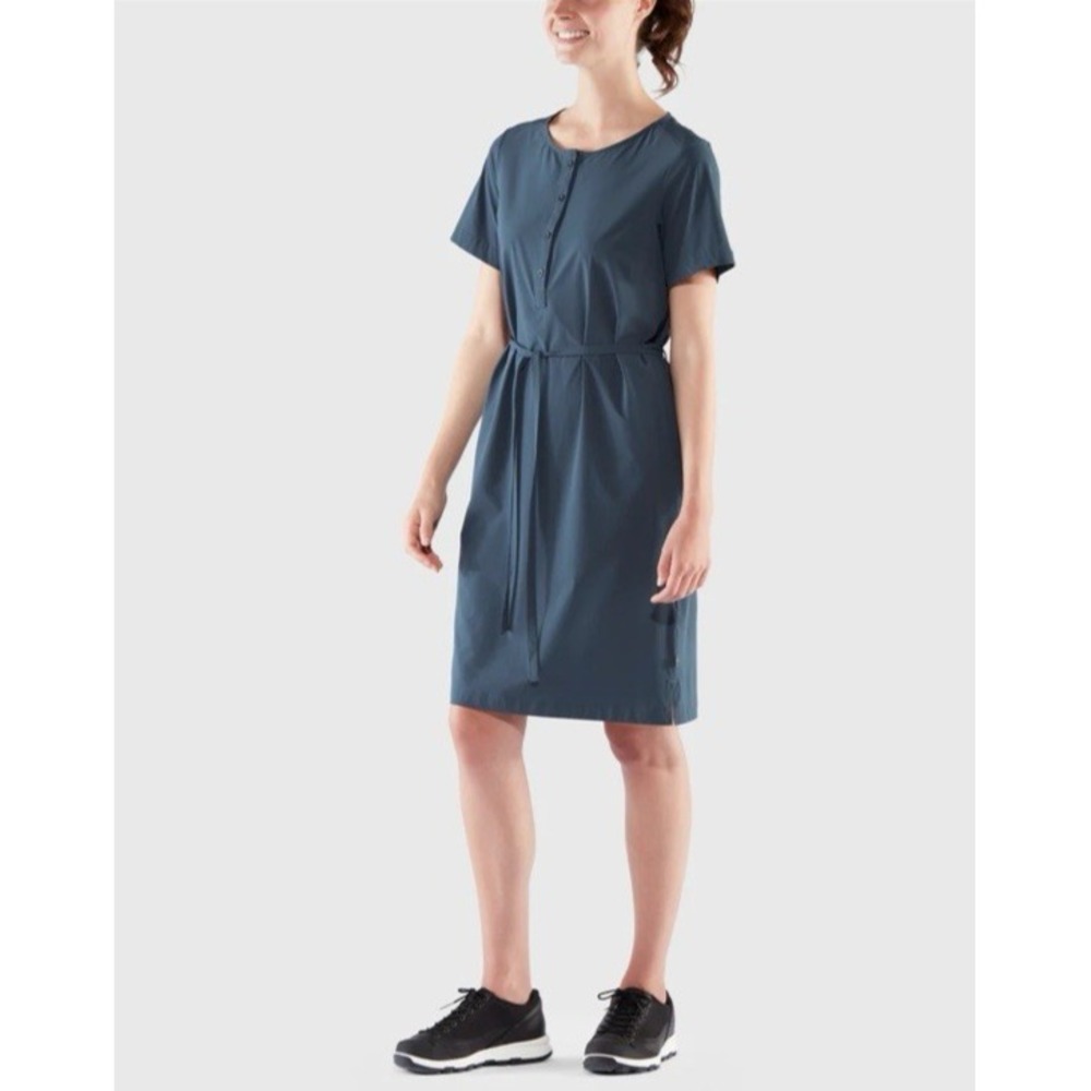 FjallRaven Women Size Large Ovik Lite Dress Navy Outdoor Casual Travel Airy‎